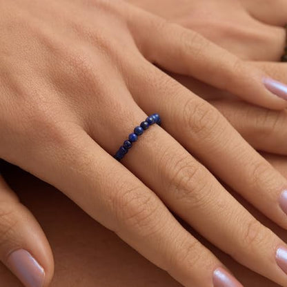 NLIEO Handmade Natural Gemstone Crystal Beaded Stretch Band Ring for Women | Handmade, 3mm Natural Stone, Size 7-12, Stretchy, Beaded Jewelry, Green Bead Rings, Trendy Jewelry Gift - style: Lapis Lazuli