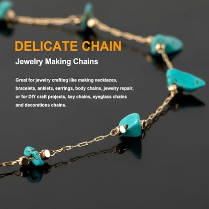KYUNHOO 5M Gold Plated Chain for Jewelry Making Turquoise Blue Stone Chain | Gold Brass Necklace Jewelry Bulk Chain for Bracelet Ankle Crafting Finding Jewelry Supplies - color: Natural Stone-Blue
