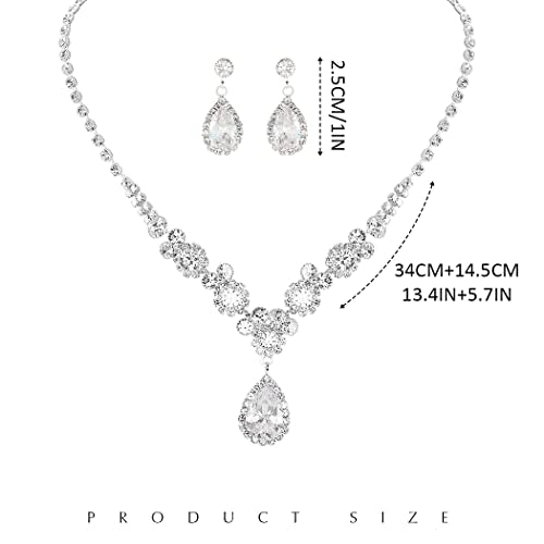 Unicra Bride Silver Bridal Necklace Earrings Set Crystal Bridal Wedding Jewelry Set Rhinestone Choker Necklace for Women and Brides - color: Silver