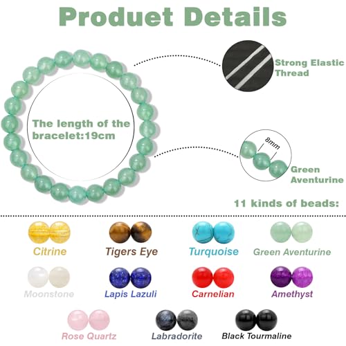 Raicegs 4 6 8MM Beaded Bracelets Healing Crystal Bracelet for Women Men Natural Stone Handmade Stretch Bracelet Reiki Spiritual Jewelry - color: Aventurin, size: 8mm