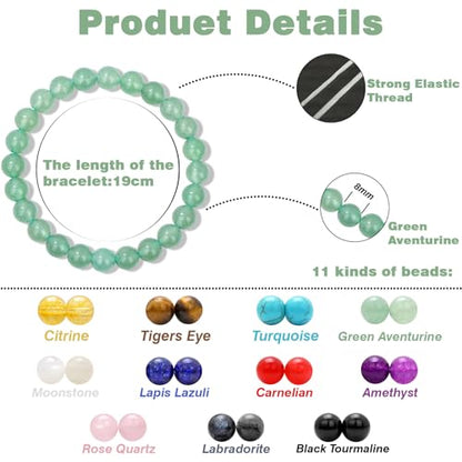Raicegs 4 6 8MM Beaded Bracelets Healing Crystal Bracelet for Women Men Natural Stone Handmade Stretch Bracelet Reiki Spiritual Jewelry - color: Aventurin, size: 8mm