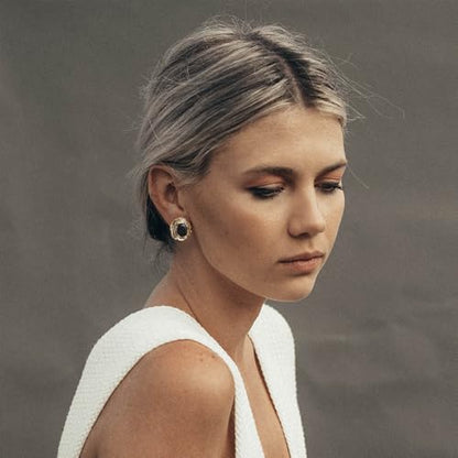 Chunky Gold Geometric Stud Earrings Trendy Vintage 14K Gold Plated Black Cubic Zirconia Statement Cocktail Earrings Dupes Jewelry for Women - style: Black Stone A