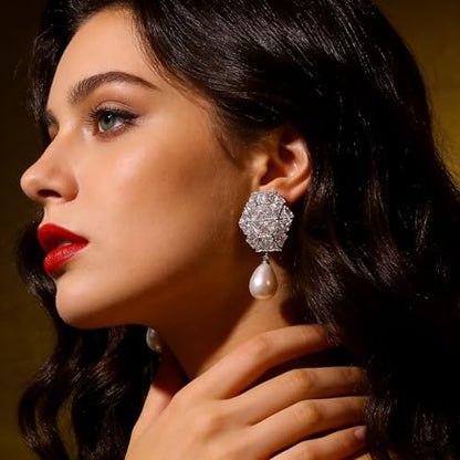 Rhinestone Earrings Dangling for Women Sparkly Silver Dangle Earrings Girls Long Chandelier Earrings Tassel Lightweight Ear Studs Cubic Zirconia (KE001S-W) - color: Dangle YXE064S
