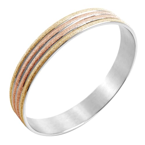 555Jewelry 12mm Wide Stainless Steel Solid Slip On Bangle Bracelet for Women With Small Wrist - color: Sandblast Multicolor (Large)