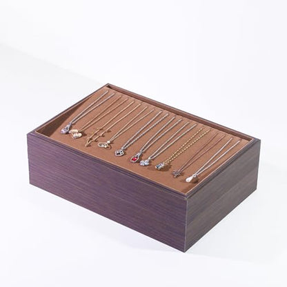 Wood Jewelry Organizer Tray, Necklace Holder (Brown, 2Pc, 20-Slot) | Stackable Jewelry Display, Necklace Display, Tangle-Free Necklace Stand, Pendant Organizer - size: 20 Slots Necklace+20 Slots Necklace