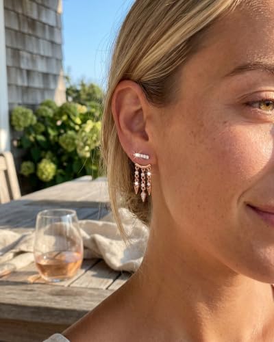 Gold Earrings for Women Trendy 14K Gold Plated Dangle Earrings Small Hoop Huggie Drop Stud Earrings Cubic Zirconia Simple Minimalist Dainty Chain Tassel Hypoallergenic Earrings - color: Jacket & Rose Gold