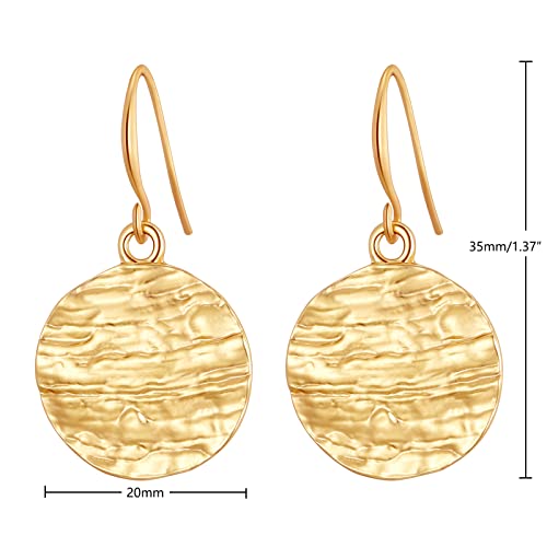 Gold Earrings 14k Gold Plated Hoop Earrings Dainty Pearl hoop Disc Coin Bead Starfish Teardrop Circle Dangle Drop Earrings for Women Hypoallergenic Jewelry Gifts - color: Hammered Disc-Gold