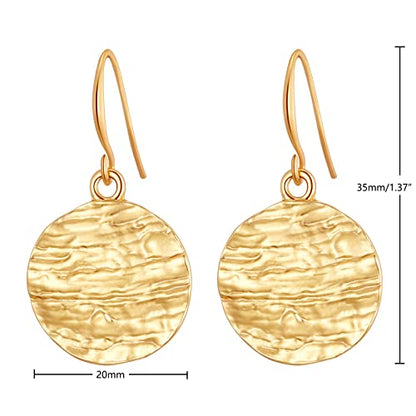 Gold Earrings 14k Gold Plated Hoop Earrings Dainty Pearl hoop Disc Coin Bead Starfish Teardrop Circle Dangle Drop Earrings for Women Hypoallergenic Jewelry Gifts - color: Hammered Disc-Gold