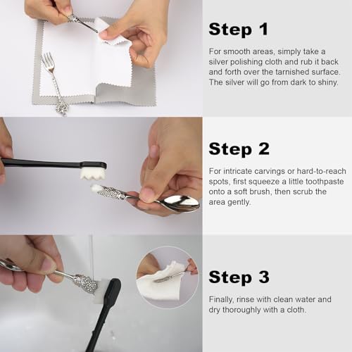 Silver Cleaning Kit with Ultra-Soft Brushes & Polish Cloths – Tarnish Removal for Antique Jewelry, Sterling Silverware, Cutlery & Plateware – Safe for Gold, Diamonds, Platinum, Gemstones & Coins