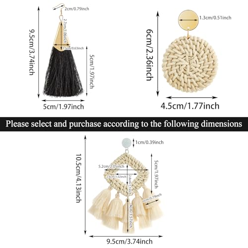 Ponpon 6-18 Pairs Earrings for Women, Lightweight Summer Earrings Straw Earrings Fashion Geometric Statement Hoop Dangle Drop Earrings for Women - style: Rattan Earrings-6 Pairs