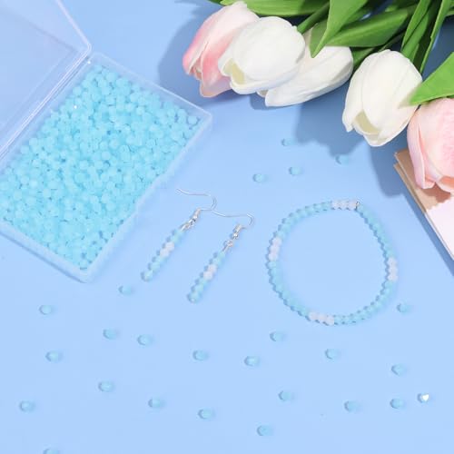 1000Pcs 4mm Faceted Crystal Glass Bicone Beads Loose Bead for DIY Bracelet Necklace Earring Keychain Jewelry Making,Lake Blue Jade - color: Lake Blue Jade