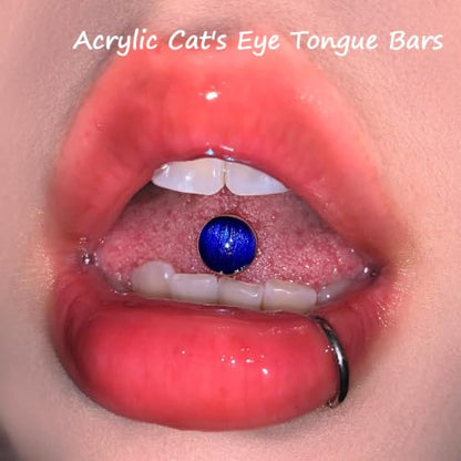 14G Flexible Plastic Tongue Ring Stainless Steel Tongue Barbell | Acrylic Cat's Eye Imitation Opal Glow in Dark Tongue Piercing Jewelry for Women Men 16mm Bar - style: 36PCS