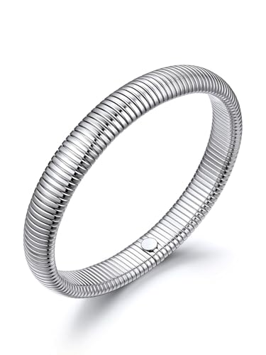 U7 Stretch Bracelets for Women Stainless Steel 18K Gold Plated Bangle Bracelets,Non Tarnish Link Bracelets,10mm,16mm,20mm - color: 02.Stainless Steel-10mm