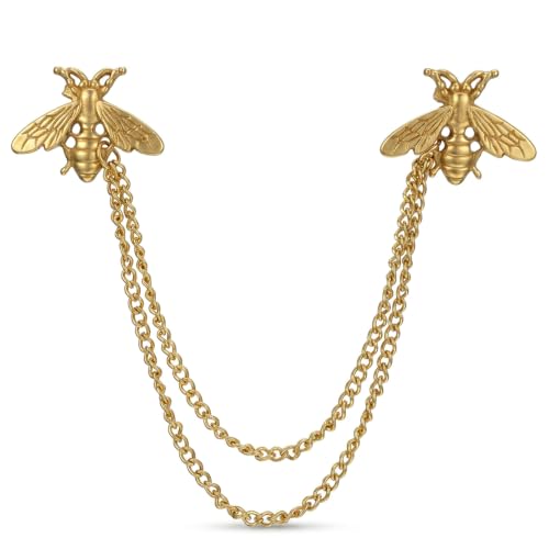 Vintage Honey Bee Brooch for Women Men Cute Bee Lapel Pin with Hanging Chain Tassel Gold Animal Collar Chain Pin Elegant Dress Accessories for Jacket Hat Bag Suit Tie Holiday Party Jewelry
