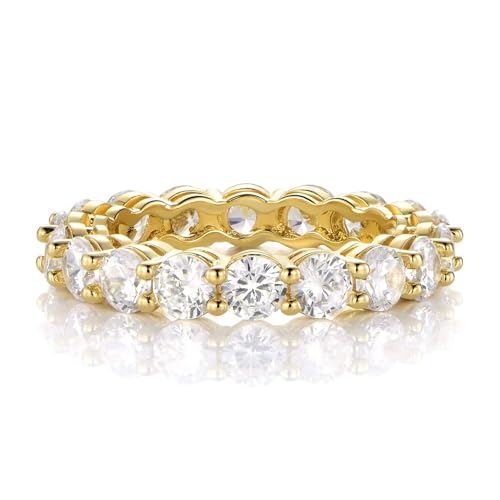 18K White Gold Plated Tennis Necklace/Bracelet/Earrings/Band Ring Sets Hypoallergenic Jewelry Pack of 4 - color: Yellow Gold