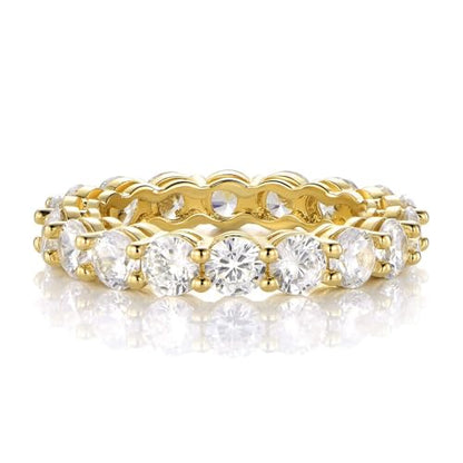 18K White Gold Plated Tennis Necklace/Bracelet/Earrings/Band Ring Sets Hypoallergenic Jewelry Pack of 4 - color: Yellow Gold