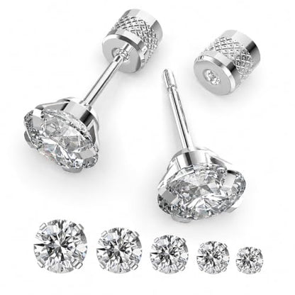 5-6 pairs Push-in Flat Back Stud Earrings Hypoallergenic Surgical Stainless Steel Cubic Zirconia Earrings Studs Set Multi-Pack, CZ Stud Earrings for Women Men Trendy Cartilage Stud Earrings 2-8mm - color: Silver-4/5/6/7/8/mm