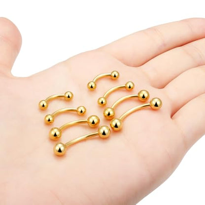 20G 16G 14G 12G Eyebrow Rook Daith Piercing Jewelry 316L Surgical Steel Vertical Lip Labret Belly Button Ring Snake Eyes Tongue Ring Curved Barbell 6mm(1/4") 8mm(5/16") 10mm (3/8") 12mm(1/2") - color: Gold, size: 14G(1.6mm)-8/10/12/14mm Bars