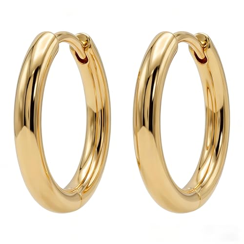 Dremmy Studios Dainty CZ Huggie Hoop Earrings 14K Gold Plated Chunky Simple Cute Thick Round Frill Bead Ball Starburst Cuff Earrings Cubic Zirconia Hoop Earrings Minimalist Personalized Gift for Her - color: Circle A