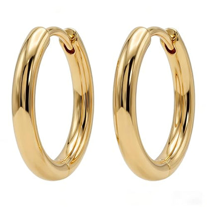 Dremmy Studios Dainty CZ Huggie Hoop Earrings 14K Gold Plated Chunky Simple Cute Thick Round Frill Bead Ball Starburst Cuff Earrings Cubic Zirconia Hoop Earrings Minimalist Personalized Gift for Her - color: Circle A