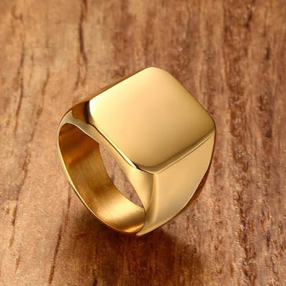 Stainless Steel Square Signet Rings for Men Women Gold/Silver Plain Pinky Thumb Ring, Gift for Dad Husband - color: Square Gold