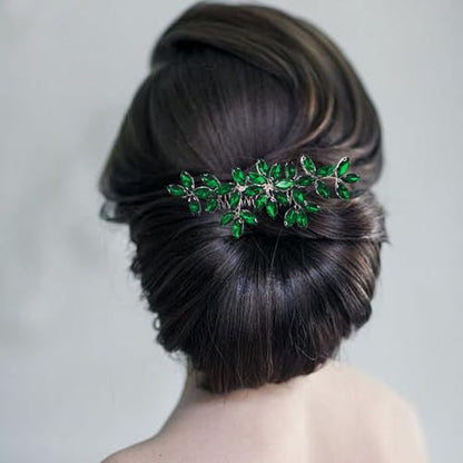 Green Wedding Crystal Hair Comb Elegant Bridal Wedding Hair Piece Teardrop Crystal Rhinestone Hair Accessories for Women Prom Party Photography - color: Green