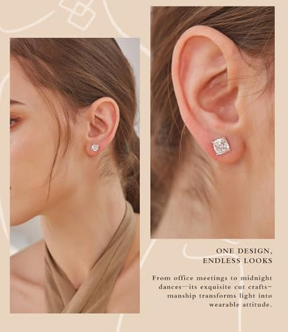 "STUNNING FLAME" Trillion-cut/Cushion-cut/Emerald-cut/Marquise-cut ... 18K White Gold Plated Sterling Silver Cubic Zirconia Simulated Diamond Stud Earrings for Women - color: Cushion-Cut, size: medium-white gold plated silver