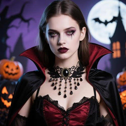 Vampire Choker Necklace for Women Gothic Lace Choker Necklace Y2K Goth Red Black Zirconia Pendant Necklaces Halloween Dark Bridal Vampire Costume Jewelry Accessories - style: Style-C