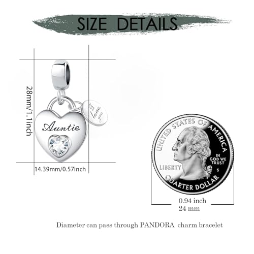 TCHYUN Family Series Dangle Charm Heart Birthstone Bead for Pandora Bracelet Women Gift - style: Nana