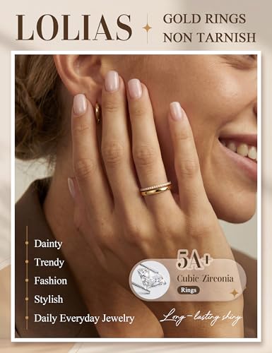 LOLIAS 14K Gold Plated Rings for Women Engagement Eternity Wedding Bands | Non Tarnish Love Promise Rings for Her Cubic Zirconia Stackable Rings for Women Statement Thumb Rings Stacking Size 6-10 - style: Dual Stacking Rings-14K Gold Plated