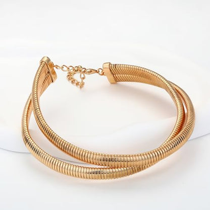 Chunky Gold Choker Necklace for Women, 14K Gold Plated Snake Chain Statement Necklace Triple Twsited Layered Choker Necklaces Jewelry Gifts - style: 2 LAYER/14K GOLD