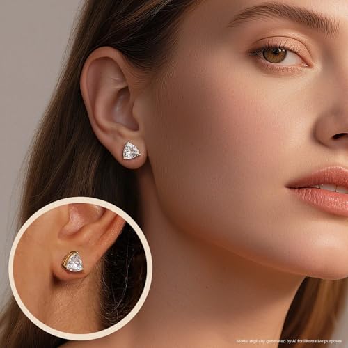 Brilliant Heart-cut/Oval-cut/Trillion-cut/Cushion-cut/Emerald-cut/Marquise-cut Stud, 925 Sterling Silver Cubic Zirconia Stud Earrings for Women Men - style: L-Triangle cut-Yellow