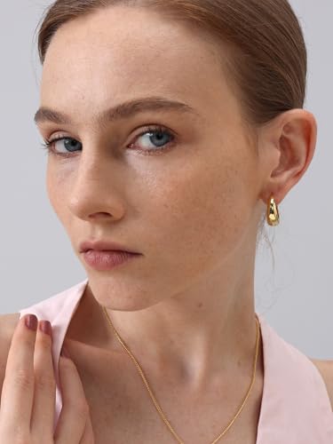 FRUMOS 18K Gold Plated Chunky Hoop Earrings for Women Fashion Thick Gold Hoops Set Jewelry for Birthday Christmas Gifts - color: Greer Gold