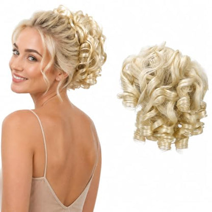 CAISHA Hairpiece Scrunchy Updo Bridal Hairstyles Voluminous Curly Messy Bun Light Blonde G30L - color: light blonde #613A G30L