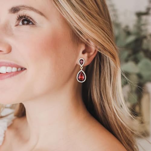 EVER FAITH Women's Austrian Crystal Wedding Tear Drop Dangle Earrings | Bridal Prom Jewelry for Bride Bridesmaid - color: Purple Gold-Plated-Base