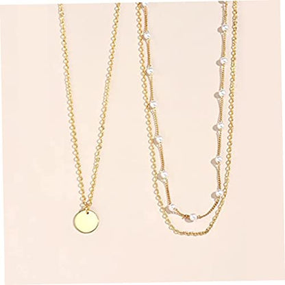 Layered Pearl Clavicle Necklace for Women Geometric Triple Strand Neck Chain Adjustable Dainty Jewelry for Everyday Wear