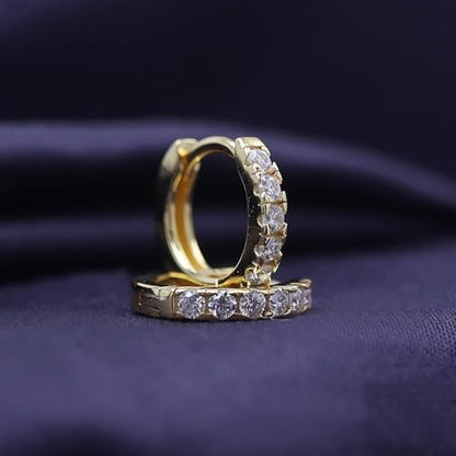 Dainty Cartilage Huggie Hoop Earrings Women in 18K Gold Plated | Round Moissanite in 18K Gold Plated Jewelry for Her - color: Yellow Gold, size: 11 MM