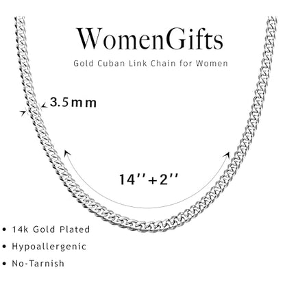 WomenGifts Cuban Link Chain Necklace for Women, Waterproof 14k Gold Silver Plated Chain Choker, Non Tarnish Stainless Steel Jewelry, 3.5/5/6/8/11mm,14/16/18 Inch Thin&Chunky&Thick - color: Silver, style: 3.5MM-14"