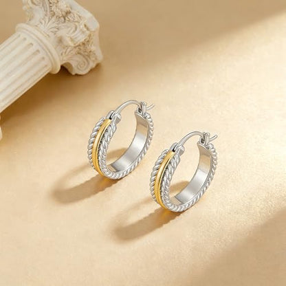 Two Tone Silver and Gold Plated Hoop Earrings for Women Mixed Metal Hypoallergenic Statement Valentines Jewelry Gifts - style: B-Silver & Gold