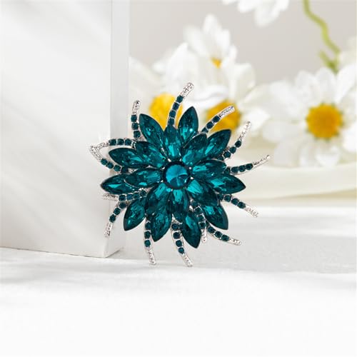 Rhinestone Sunflower Brooch Pin Red Pink Flower Brooch Stylish Crystal Brooch Elegant Clothing Hat Bag Accessories Jewerly for Women - color: Dark Green