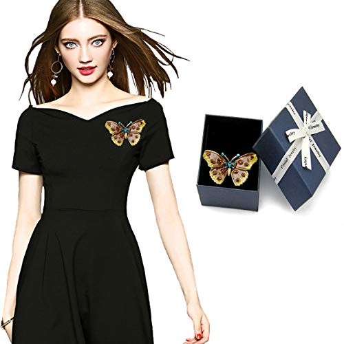 seven wolves Brooches for Women Austria Crystal Brooch Pins Rhinestones Brooches Daily Wearing Breastpin with Boxes - color: Brown Yellow 2