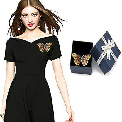 seven wolves Brooches for Women Austria Crystal Brooch Pins Rhinestones Brooches Daily Wearing Breastpin with Boxes - color: Brown Yellow 2