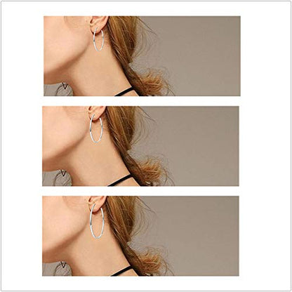 3 Pairs Sterling Silver Large Hoop Earrings Set for Women 40 50 60MM | 14K White Gold Plated, Hypoallergenic - style: A-4 pair silver 30/40/50/60mm