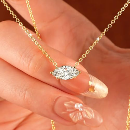 2CT Marquise Moissanite Pendant Necklace for Women | 6x12mm D Color Marquise Cut Moissanite, 14K Gold Plated Dainty Pendant Luxury for Wife Mom Birthday Gifts - color: Gold
