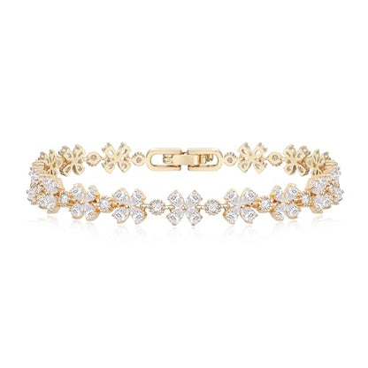 Crysdue Marquise Teardrop Cubic Zirconia Wedding Bridal & Prom Tennis Bracelets for Brides Bridesmaids, Silver/Gold/Rose Gold Plated Bracelet Gifts for Women - style: D_Gold 7.3"