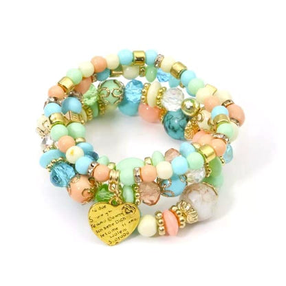 Women Beaded Bracelet Set | Colorful Boho Stackable Trendy Design with Crystal Accents Multilayer Bangle Bracelet | Fashion Stretch Braclets Jewelry for Women - color: Light Green