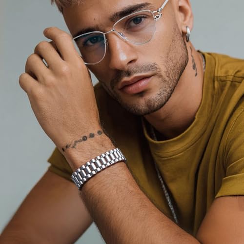 ChainsHouse Men Stainless Steel Bracelet Adjustable Custom ID Engraved Gift | Personalized Silver/Gold/Black for Birthday Father Husband Boyfriend with Gift Box Adjustable Tool 10mm/15mm/15.5mm 8.3"/8.7" - color: A.15.5mm Width-Silver-No Custom