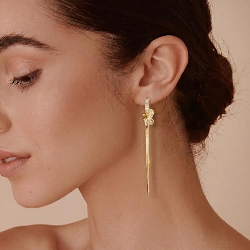 Statement Earrings for Women | Chunky Gold Hoops Rhinestone Thick Hoop Earrings 14K Gold Plated Hypoallergenic - color: gold-long