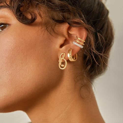 MYEARS Women Ear Cuff Earrings Gold Non Pierced Cartilage Clip on Open Wrap Hoop 14K Gold Plated Simple Hypoallergenic Everyday Jewelry - style: Bold Triple Split