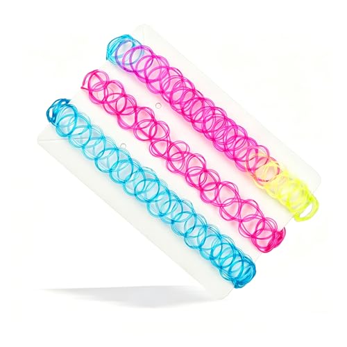 3PCS Black Tattoo Choker Necklace Y2K Rainbow Tattoo Choker 90s Choker Gothic Blue and Purple Chokers 2000s Jewelry Adjustable Stretchy Elastic Necklace Vintage Accessories for Women - color: Rainbow-Pink-Blue